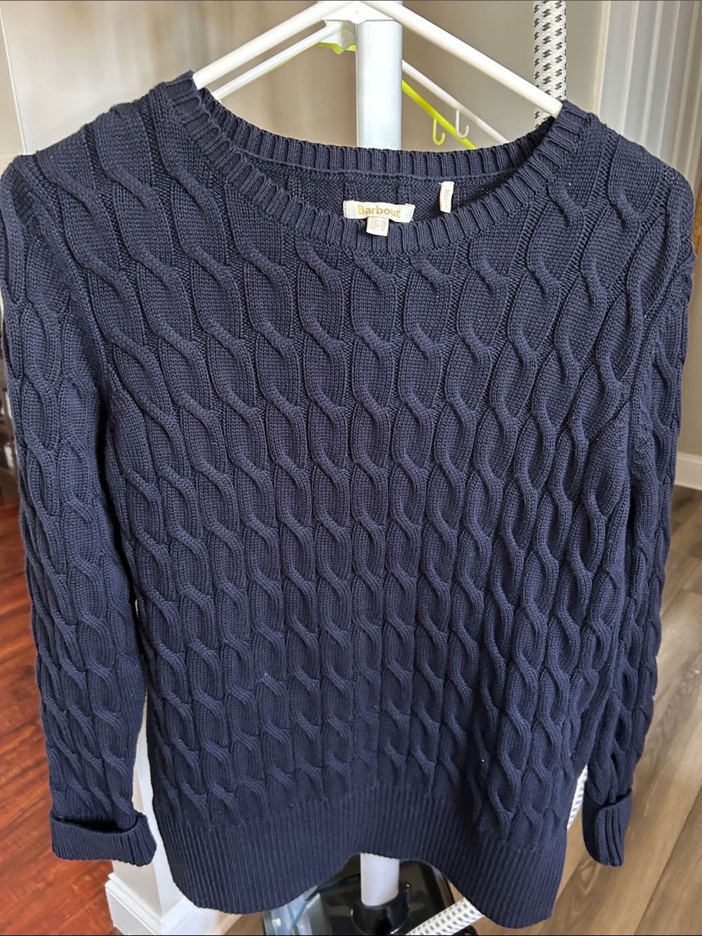 Barbour Navy Cable Crewneck Sweater women’s 8